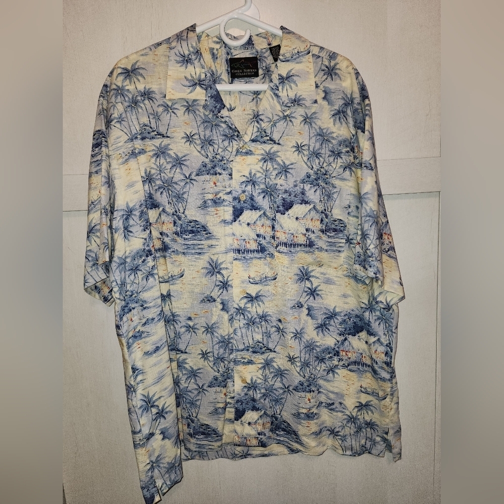 Preowned Greg‎ Norman, Large Palm tree, button up SS shirt